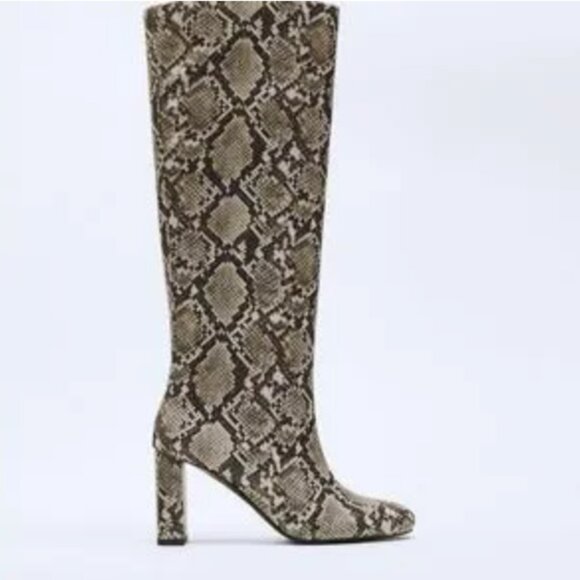 Zara Snake Print Heel Boots 37 - Picture 2 of 6